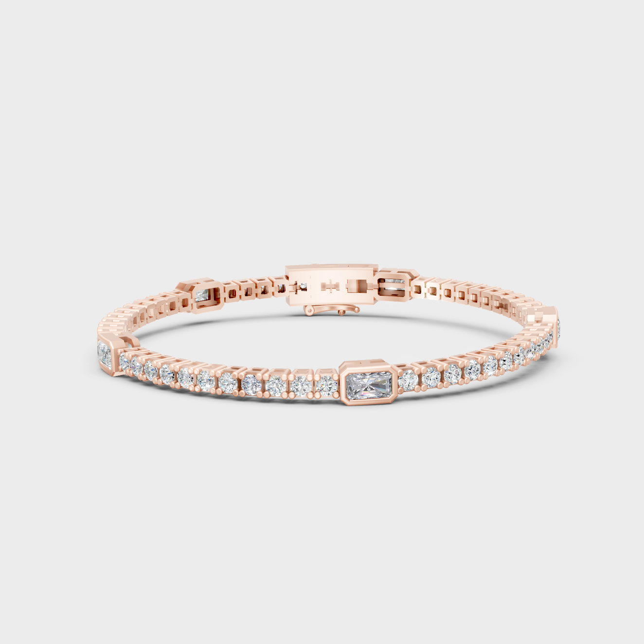 Premium Radiant And Round Diamond Tennis Bracelet 4.42 Ct Lab Grown In Rose Gold Elegant Style